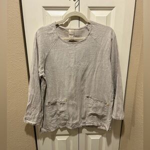 Match‎ Point Pullover Top Linen 100% Pockets Lagenlook Oatmeal , size M